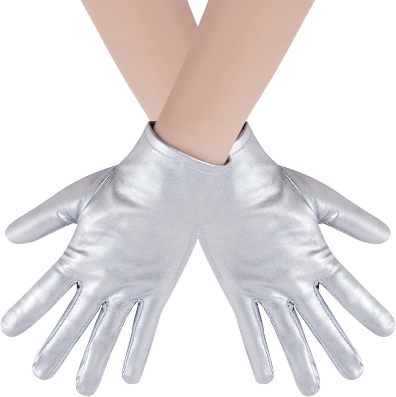 Rbenxia 1 Pair of Shiny Metallic Spandex Gloves Faux Leather Cropped Gloves for Halloween Cosplay Costume Party Favors - Image 1